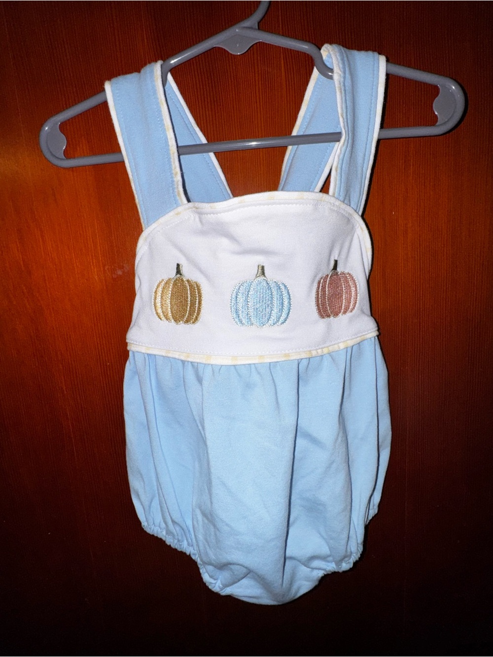 Unbranded Light Blue Pumpkin Embroidered Baby One-Piece Bodysuit